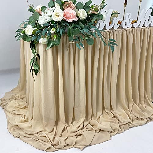 Pooling and Floating Chiffon Table Skirt with extra length, 6FT 9FT 14FT Sheer Tablecloth, Baby Shower, Birthdays Party, Main Cake Table Decoration, Wdding Table Skirt (Nude/Sand, 6FT) - Image 3