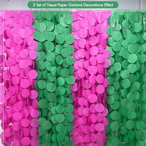 205 Ft Hot Pink and Green Party Decorations Circle Dot Backdrop Garland Tissue Paper Polka Dots Hanging Streamer for Witches Theme Birthday Bachelorette Wedding Engagement Party Supplies - Image 3