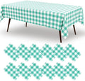 misaya 12 Packs Teal White Buffalo Gingham Plastic Disposable Table Cloth by misaya