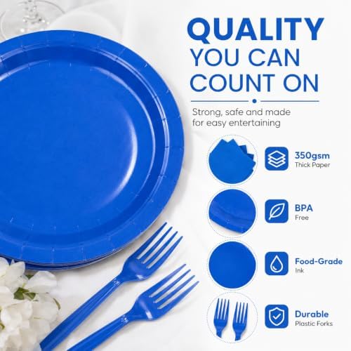 100PCS Blue Paper Plates Disposable Party Tableware Set - Image 5