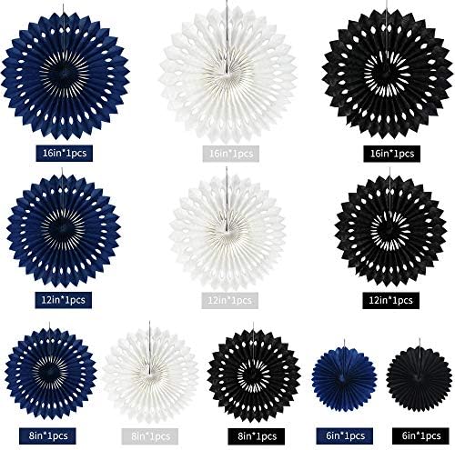 BEISHIDA Honeycomb Round Paper Fans Black Blue White Hanging Party Decor - Image 2