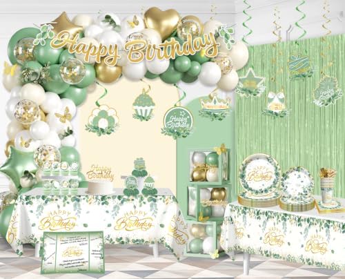 cocomigo 305pcs Sage Green Birthday Decorations Party Set, for 25 Guests - Image 3