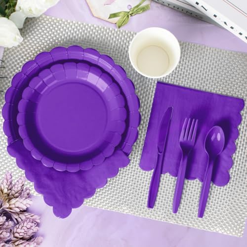 Vyntra 350 Pcs Purple Paper Plates and Napkins Party Supplies - Image 4
