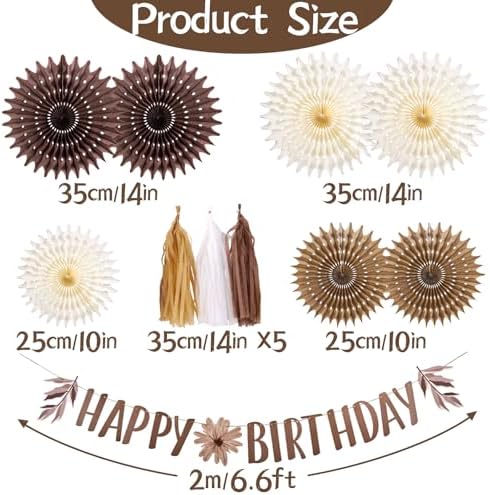 Brown Birthday Party Decorations for Women Neutral Boho Happy Banner Banner Brown Cream Honeycomb Paper Fans Hanging Tassel Garland Rustic Wedding Baby Shower Western Cowboy Party Supplies - Image 3