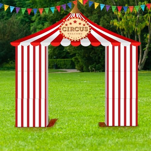 Bucherry 7 Pcs Carnival Circus Party Decor Red and White Striped Tent - Image 6