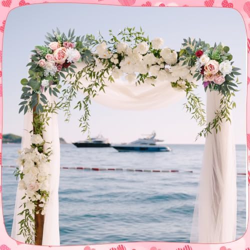 2 Pcs Wedding Arch Decorations, Soft Pink Rose Garland Pastel Set - Image 4