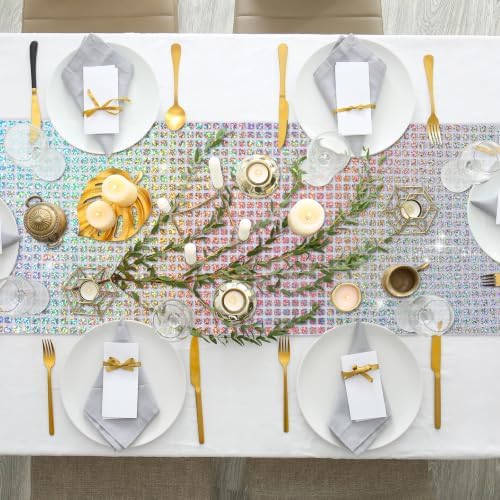 durony 2 Pack Mirror Disco Party Table Runner, 11 x 108 Inch, Silver Laser - Image 6