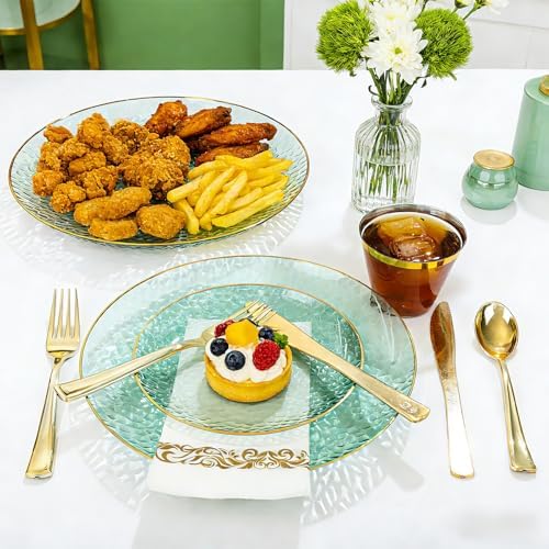 DaYammi 175PCS Green Plastic Dinnerware Set for 25 Guests - Image 5