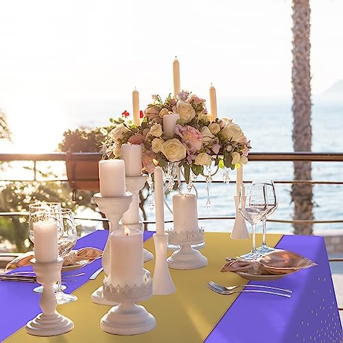 8Pack Disposable Plastic Tablecloths and Satin Table Runner Set Purple and Gold Dot Tablecloth Gold Satin Table Runner for Wedding Birthday Baby Shower Anniversary Christmas New Year Party Supplies - Image 7