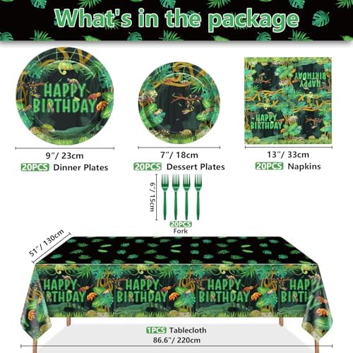 Reptile Birthday Party Supplies for 20 Guests, Disposable Tableware Set Includes Plates, Napkins, Forks, Tablecloth, Jungle Swamp Wilderness Snake Lizard Alligator Turtle Birthday Decorations for Kids - Image 2