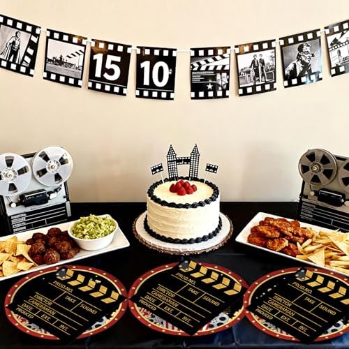 50Pcs Movie Night Plates and Napkins Party Supplies, Disposable Movie Theme Birthday Paper Plates Napkins Tableware Set for Film Action Lights Camera Popcorn Birthday Party Decorations (Movie Night) - Image 7