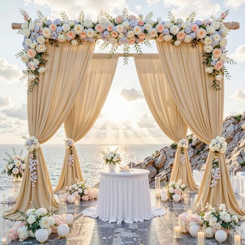 20 ft x 8 ft Thick Champagne Backdrop Curtain for Wedding Parties, 4 Panels 5 ft x 8 ft Wrinkle Free Polyester Champagne Photography Backdrop Drapes, Birthday Party Home Decoration Supplies - Image 2