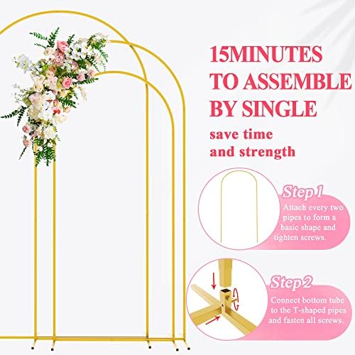 Wokceer Wedding Arch Backdrop Stand 7.2FT,6.6FT,6FT Gold Metal Arch Stand - Image 4