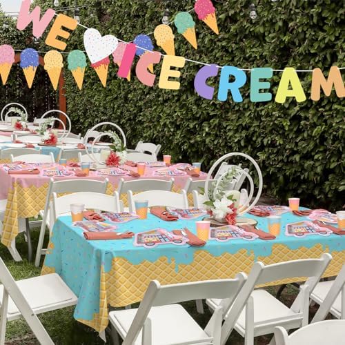 Ice Cream Party Supplies Kit for 24: Ultimate Bundle with Vibrant Paper Plates, Napkins, Cups, Tablecloth & Banner - Ice Cream Birthday Party Decorations - Image 6