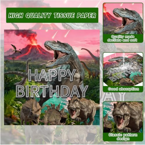Dinosaur Party Decorations Plates Napkins Dino World Birthday Supplies Tableware Set Include Plates, Napkins, Cups, Forks, Straws, Balloon, Banner, Cake topper, Tablecloth for Serve 20 - Image 4