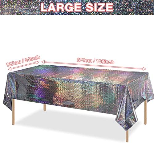 FunnyPars 8 Pack Iridescent Plastic Tablecloths Shiny Disposable Laser Rectangle Table Covers Holographic Foil Tablecloth Iridescent Party Decoration - Image 2