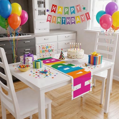 Birthday Decorations - Happy Birthday Table Runner | Happy Birthday Decorations for Home Party Kitchen Dining Table Decor - Birthday Party Favors Supplies - Image 5