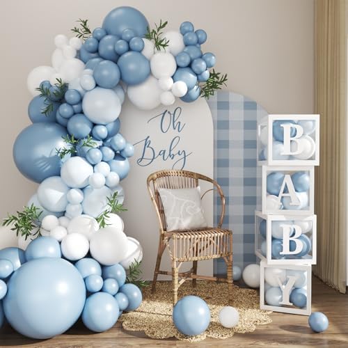 CROSSFINGERS Dusty Blue Balloon Baby Shower Decorations for Boy by CROSSFINGERS