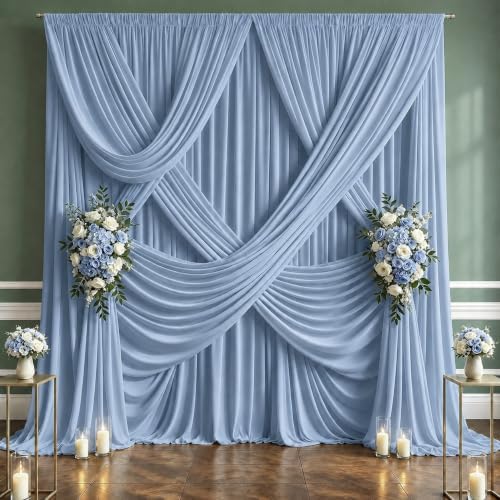 20x10 FT Dusty Blue Backdrop Curtains for Weddings, Parties and Photo Booth by Unknown