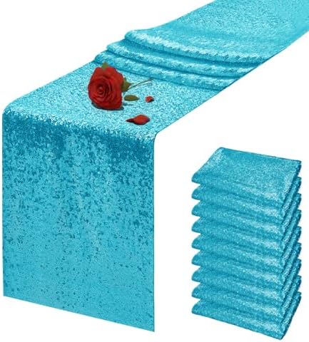 10 Packs 12 x 72 inches Turquoise Sequin Table Runner by VHH