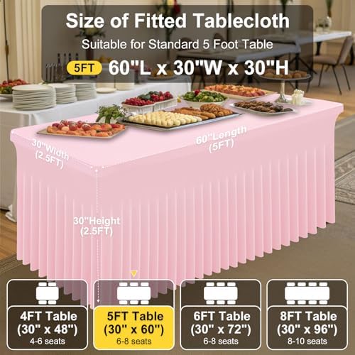 Smiry 2 Pack Spandex Open Back Tablecloth,Elastic Fitted Stretch Tablecloth for 5FT Rectangle Tables,Waterproof Washable Table Cover Skirt for Wedding, Banquet & Parties (Pink, 60Lx30Wx30H Inch) - Image 4