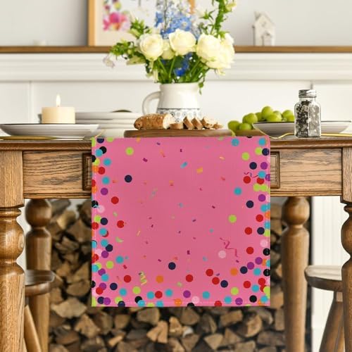 Artoid Mode Polka Dot Pink Happy Birthday Table Runner, Seasonal Kitchen Dining Table Decoration for Home Party Decor 13x72 Inch - Image 2