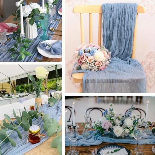 16 Pack Dusty Blue Cheesecloth Table Runner 20 x 120 inch Gauze Table Runners 10 FT Long,Semi Sheer Boho Cheese Cloth Fabric Table Runner Bulk for Wedding,Party,Baby Shower,Bridal Shower Decoration - Image 4