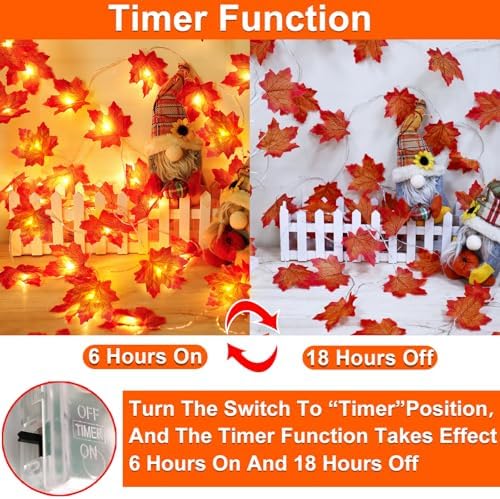 Timer - 2 Pack Fall Garland with Lights Total 20Ft 40LED Battery Operated - Image 2