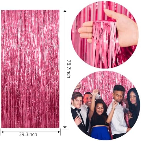 5 Pack Foil Curtain Backdrop Pink Metallic Tinsel Foil Fringe Curtains Photo Booth Props for Birthday Wedding Engagement Baby Shower Bachelorette Christmas Holiday Celebration Party Decorations - Image 7