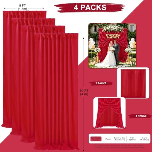Red Backdrop Curtains 20ftx10ft Christmas Polyester Photo Drapes - Image 3