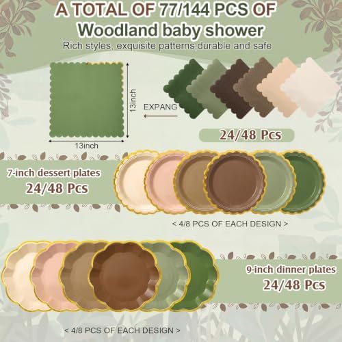 144 Pcs 48 Guests Woodland Baby Shower Tableware Set - Image 2