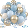 Dusty Blue and Gold Balloons, 12 Inch Blue Gold Balloons, Retro Fog Blue Metallic Golden White Confetti Balloons Latex Balloon for Wedding Baby Shower Gender Reveal Birthday Party Decoration by Saxuxu