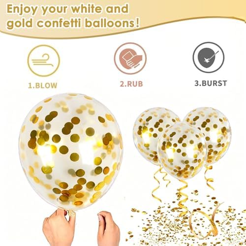 Sand White and Gold Confetti Balloons 50 Pcs 12 Inch - Image 5