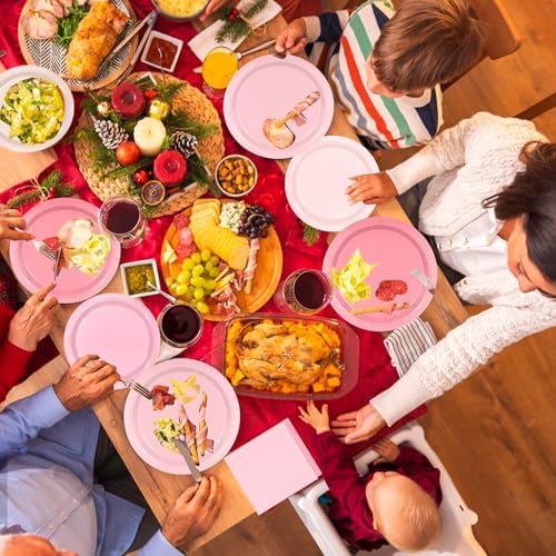 180Pcs Pink Party Supplies Paper Plates and Napkins Serve 60 - Image 5