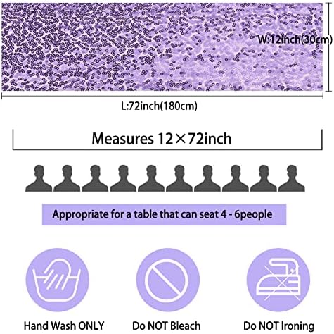 12 Packs Sequin Table Runner Glitter Dining Table Runner for Birthday Wedding Engagement Bridal Baby Shower Bachelorette Holiday Celebration Party Supplies Decorations (12" x 72", Lavender) - Image 3
