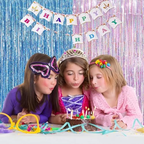 BRAVESHINE Pink Blue Tinsel Foil Fringe Curtains Party Streamers Backdrop - Image 5