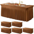 Wish Care 6 Pack Brown Spandex Table Clothes for 6 Foot Rectangle Tables, 6FT Wrinkle Free Fitted Tablecloths Ruffles Design Table Cover for Party, Banquet, Wedding and Events by WishCare