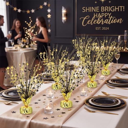 Crowye 6 Pcs Black Gold Foil Spray Centerpieces Wedding Decor, Small Star - Image 4