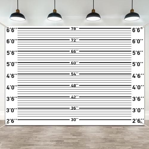 Mugshot Backdrop for Party Decorations, 7x5ft Police Lineup Banner Suspect Height Background, Funny Crime Scene Party Background for Adults Birthday, Halloween, Cosplay, Jail Theme by Unknown