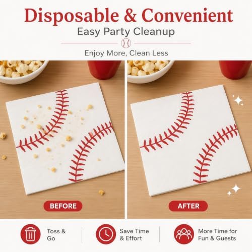 50PCS Baseball Napkins 13 x 13 Inches, Baseball Themed Paper Napkins Luncheon Dessert Cocktail Napkins Disposable for Kids Sports Birthday Party Decorations (Baseball) - Image 4
