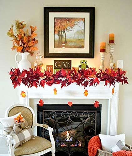 DearHouse 2 Pack Fall Garland Maple Leaf, 5.9Ft/Piece Hanging Vine Garland Artificial Autumn Foliage Garland Thanksgiving Decor for Home Wedding Fireplace Party Christmas (Dark Red) - Image 6