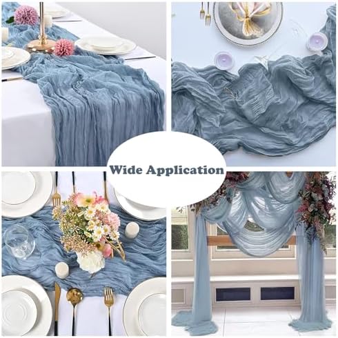 12 Pack Dusty Blue Cheesecloth Table Runner, 35x120 Inch Spring Boho Gauze Table Runner 10Ft Long Rustic Sheer Blue Cheese Cloth Table Decor for Wedding Party Baby Shower Christmas - Image 5