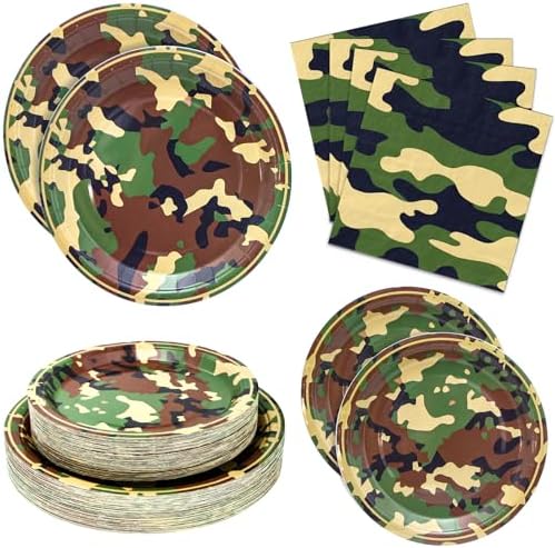 180PCS Camo Paper Plates and Napkins Party Supplies Serve 60, by Osonm