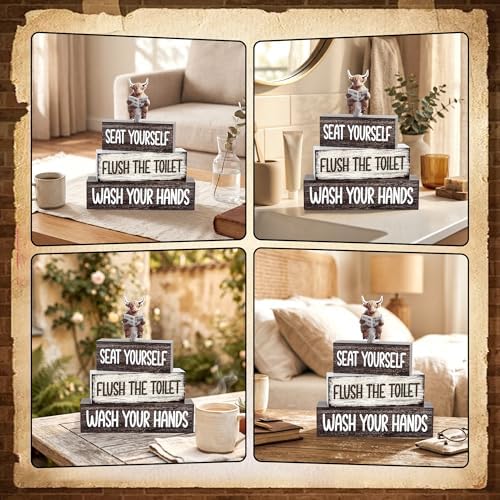 4 Pcs Highland Cow Bathroom Western Wooden Table Decor - Image 6