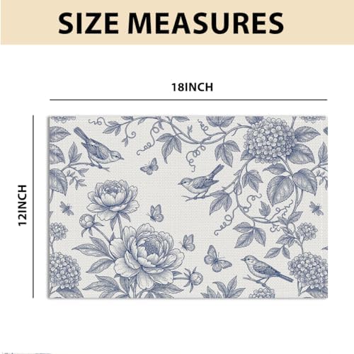Hydrangea Flower Branches Chinoiserie Spring Placemats Set of 4 Party Decor - Image 2