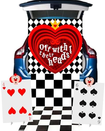 Alice Party Decorations,Trunk or Treat Car Decorations Kit for SUV ,Wonderland Backdrop&Queen of Hearts Solider Stand Cards for Themed Tea&Birthday Party Costume Kits (Red) - Image 3