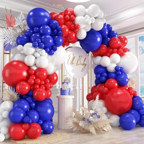 412Pcs Red White and Blue Balloons Garland Arch Kit, 5 10 12 18 inch Red White Blue Balloons for 4th of July Patriotic Decorations Graduation Baseball Birthday Party Decorations by PAXILE