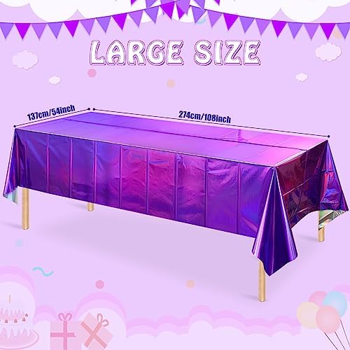 FunnyPars 8 Pack Iridescent Purple Plastic Tablecloths, Shiny Disposable Laser Rectangle Table Covers, Foil Tablecloth Iridescent Party Decorations for Kpop Birthday Bridal Wedding Decor, 54x108 Inch - Image 2
