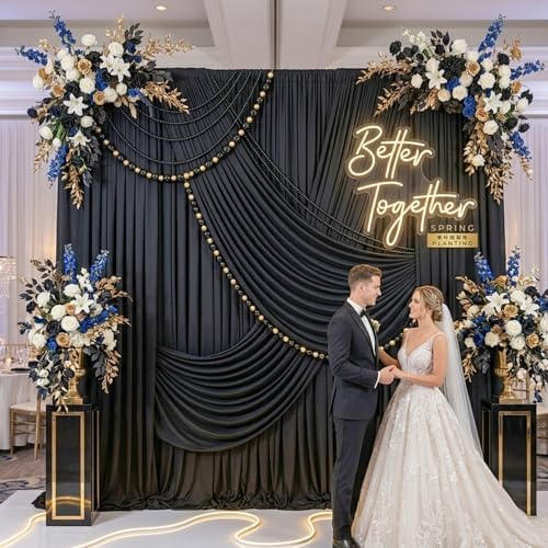 40ftx8ft Wrinkle Free Black Backdrop Curtains for Parties, 8 Panels 5x8ft Thick Polyester Photo Backdrop Drapes for Weddings Birthday Graduation Photography Background Curtains - Image 3