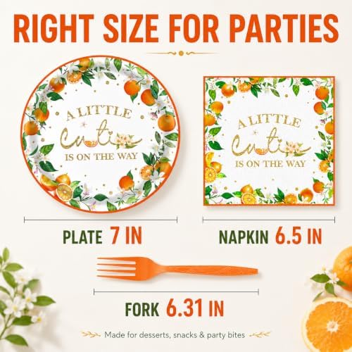72 Pcs Little Cutie Orange Citrus Paper Plates and Napkins Party Supplies - Image 2